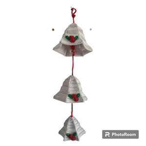 Vintage Plastic Canvas Silver Bells Holiday Hang-Up Mobile Ornament Decoration